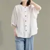 Camisa de Algodón y Lino de Moda Nueva 2024 del Sudeste Asiático Transfronteriza para Mujer, Sencilla, Artística, de Verano, Estilo Coreano, Holgada para Mujer
