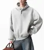 Sudadera con Capucha y Botones Pesada Azul Oscuro para Hombre, Marca Trendy Americana, Ajuste Holgado Primavera/Otoño, Sudadera Deportiva Casual Versátil