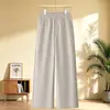 Pantalones rectos de pierna ancha de alta gama y corte slim para mujer, nuevo estilo otoño e invierno 2026, pantalones para mujeres de mediana edad y mayores, cintura elástica, pantalones de pierna ancha de color liso