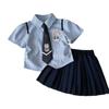¡Siete Pequeños Siete Conejos Afortunados de Orejas Grandes! Conjunto de Estilo Escolar para Niñas Falda Plisada para Niños Camisa Rayada Trendy Venta al Mayoreo Dropshipping