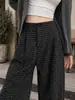 Calça xadrez preta para mulheres, novo estilo de outono 2026, calça reta casual solta que afina para mulheres baixinhas, calça casual de perna larga