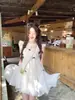 Vestido Elegante de Tul con Encaje de Manga Corta 2025 Verano Nuevo Estilo Fresco Pequeño Falda con Lazo