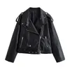 Chaqueta de cuero con cremallera estilo europeo y americano para motocicleta, nueva colección otoño/invierno, moda callejera, corte holgado, efecto adelgazante, prenda exterior de cuero sintético