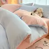 Juego de Cuatro Piezas de Color Liso de Terciopelo de Leche Invierno Engrosado Coral Terciopelo Sábana Funda Nórdica Ropa de Cama Terciopelo de Doble Cara