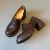 Mocasines retro de tacón alto estilo británico para mujer, con suela silenciosa, piel suave, punta redonda, suela gruesa y tacón ancho.