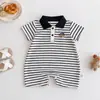 Mameluco de Bebé con Cuello Polo Ropa Infantil Bebé Niño Pequeño Ropa Cómoda Elegante Versátil Rayado Ropa para Gatear Mono de Dibujos Animados Moderno
