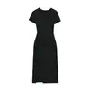 Vestido Profundo con Escote en U que Revela las Clavículas, Sexy Vestido Largo de Cintura Alta con Detalle de Giro, Vestido de Manga Corta, Vestido Largo Bodycon Ajustado Estilo Kardashian
