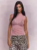 Top Regata de Malha Transparente Sem Mangas Estilo Europeu e Americano para Mulheres, Gola Meia-Alta, Ajuste Slim, Emagrecedor, Multicor, Sexy, Camiseta Básica Versátil