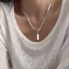 Cadena de Tanque Plata Brillante Placa con Letra Inglesa Collar Cuadrado para Mujer Nicho de Gama Alta Elegante Versátil Nuevos Accesorios
