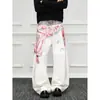 Camisa Retro Americana Jeans Estampados 3D para Mujer Otoño 2025 Nuevo Estilo Callejero Sueltos de Pierna Ancha Pantalones Largos