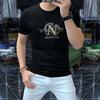 Camiseta de manga corta de algodón mercerizado transpirable para hombre, nueva camiseta de verano 2024 con letras de perforación en caliente, combinable con todo, para jóvenes.