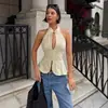 Top Regata Feminino Verão Novo Estilo Retrô com Cadarço, Gola Halter, Ombro a Ombro, Slim-Fit, Design Elegante e Casual 2026 Viagem Transfronteiriça