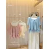 Liquidación, sin devoluciones ni cambios. Blusa de verano para mujer, estilo casual francés, doble capa, con volantes, para atar, hombros descubiertos, uso bidireccional 28521