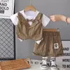 Conjunto de Ropa de Verano para Niños, Nuevo Traje Elegante Delgado Estilo Coreano con Mangas Cortas, Ropa de Bebé de Dos Piezas para Verano Tendencia
