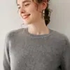 Suéter de cachemira de doble hilo Bai Cai Rong de siete agujas para mujer, tejido suelto, nuevo para Otoño/Invierno, hombro raglán, cuello redondo, manga larga, camiseta básica