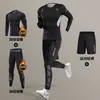 Traje de Corrida de Inverno Transfronteiriço para Homens, Camada de Base Térmica com Forro de Fleece, Roupa de Compressão de Secagem Rápida para Esportes, Fitness e Treinamento de Esqui