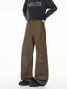 Pantalones anchos fluidos, pantalones rectos hasta el suelo, pantalones de trabajo de alta costura marrones deconstruidos con múltiples bolsillos para hombre, patchwork vintage