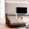 Nova Chaise Longue Estilo Chinês Noz Preta Norte-Americana Estilo Ming Couro Genuíno com Estética Estilo Song, Reclinável de Luxo Leve para Sala de Estar Pousada