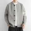 Suéter cardigan, suéter de tricô, padrão de quatro listras masculino, suéter de alta qualidade para outono/inverno, estilo "old money", para exportação e atacado transfronteiriço