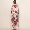 Foto Real de un Vestido Vintage Estilo Corte para Mujer con Cinturón de Lazo, Cuello en V, Mangas de Farol, Estampado y Falda Amplia