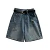 Shorts de Mezclilla Rasgados con Forma de Pera para Mujer, Verano Delgados Tallas Grandes Cintura Alta Cubre Cadera Línea A Pierna Ancha Largo hasta la Rodilla