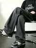 Pantalones de mezclilla simples negros y grises para hombre, lavado de otoño, estilo retro, pantalones holgados de pierna recta, marca de moda para adolescentes, pantalones anchos de talla grande