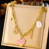Moda Retro Transfronteriza Nuevo Azul Turquesa Amor Sol Mango Estrella Gota de Aceite Ojos Colgante Cadena Collar de Acero Inoxidable
