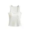 Regata Básica Simples com Decote U e Bojo no Peito, Novo Estilo de Verão, Top Base Sexy Slim Fit Curto Liso