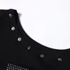 Top Cruzado de Hombros Descubiertos Verano 2026 Estilo Y2K Retro Americano Chica Atrevida Camiseta de Manga Corta con Estampado de Pedrería