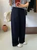 Calça Wide Leg Minimalista para Mulheres, Azul Escuro, Fluida, Emagrecimento, Calça Longa Casual Versátil, Jeans com Fleece de Liocel, Calça com Forro de Fleece