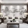 Papel Tapiz de Paisaje Estilo Chino Moderno Nuevo Pared de Fondo de Sofá para Sala de Estar Tela de Pared Papel Tapiz para Sala de Té Pabellón Estilo de Concepto Artístico Elegante Mural