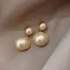 Brincos de Pérola em Forma de Diamante Grandes e Pequenos Estilo Francês, Brincos de Tarraxa Exquisitos de Nicho com Senso de Design, Estilo Celebridade da Internet Coreana, Brincos da Moda