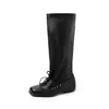 Botas de Caña Alta con Cordones Vintage de Piel de Vaca para Mujer Suela Gruesa Caídas Largas por Encima de la Rodilla Punta Cuadrada Caña Alta Adelgazantes Botas de Jinete
