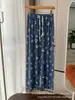 2025 Nuevos Pantalones de Pierna Ancha de Seda Helada Imitación Mezclilla Pantalones Casuales para Mujer Cintura Alta Pantalones Sueltos Estilo Delgado de Tencel con Estampado de Imitación Mezclilla