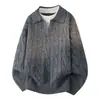 Suéter retro de punto trenzado estilo francés para hombre, nueva colección otoño e invierno, estilo holgado y casual, falso dos piezas con cuello camisero