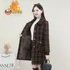 Abrigo Grueso de Terciopelo para Mujer, Abrigo de Invierno a Cuadros Delgado, Ropa para Madre, Estilo de Longitud Media Talla Grande Abrigo Cálido