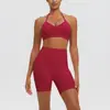 Ropa Nueva de Yoga Sexy Amigable con la Piel Espalda Descubierta Espalda Hermosa Sujetador Deportivo para Correr Shorts de Yoga de Cintura Alta Conjunto de Fitness para Mujer