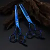 Tesoura de Cabeleireiro 6.0 polegadas Padrão Dragão Azul, Tesoura de Corte de Cabelo, Tesoura Reta, Tesoura de Franja, Tesoura Desbaste