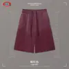 BE Ropa de Hombre Otoño/Invierno Calle Americana Retro Lavado Marca de Moda Pierna Recta Peso Pesado Más Terciopelo Pintura en Spray Bermudas Seis Puntos Hombre