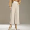 Calça Lã Estilo Chinês Wide Leg Fashion Feminina Outono Inverno 2026 Nova Cintura Alta Emagrecimento Casual Elegante Para Ir ao Trabalho Cropped