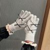 Nuevos Guantes Coreanos Lindos Estilo Ins de Lazo de Cinco Dedos para Mujer Invierno Cálidos Piel de Conejo Ciclismo Guantes de Dedos para Mujer