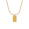 Collar con colgante sólido cuadrado simple de moda europea y americana, acero de titanio chapado en PVD oro de 24 quilates, cadena de hueso de serpiente, joyería