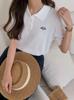 Verão Four Seasons Green Spot Polo Collar Camisa De Malha Lyocell 100 Tencel Top Listrado Manga Curta Camisola T-shirt Feminina Coreana