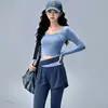 Conjunto de Yoga Color Block Estilo Coreano para Mulheres, Top com Gola Quadrada e Buraco para Polegar, Cintura Alta Controle de Barriga Emagrecimento, Roupa Fitness Outerwear para Uso Diário para Mulheres