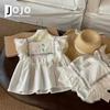 Camisa Manga Curta Feminina 24 Estilo Verão Crianças Pequenas Mangas Voando Colete Branco Jeans Renda Retrô Camisa de Bebê