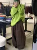 Suéter felpudo verde estilo coreano para mulheres, clareador de pele, nova coleção outono 2026, caimento solto e relaxado, top de tricô macio e confortável