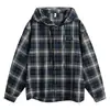 Nueva Camisa con Capucha a Cuadros Bloque de Color Retro Americano para Hombre Otoño/Invierno 2026, Camisa Casual Holgada de Moda para Hombre