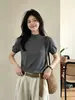 Camiseta de punto elegante de manga corta y cuello medio alto estilo coreano para mujer, nuevo modelo de verano 2026, corte holgado, adelgazante, jersey de hombro normal