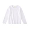 T-shirt branca de manga comprida infantil 200g camisa de fundo masculina e feminina de médio e grande porte infantil primavera e outono top de algodão branco puro manga lisa
