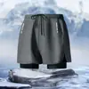 Calção de natação masculino adulto para corrida, camada dupla, anti-constrangimento, corte solto, tamanho grande, calção para fontes termais, atacado, sem poliéster